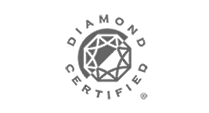 A black and white logo featuring a geometric diamond shape in the center, surrounded by the words "Diamond Certified" in a circular arrangement.